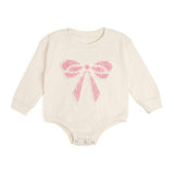 Pearl Bow Patch Long Sleeve Romper
