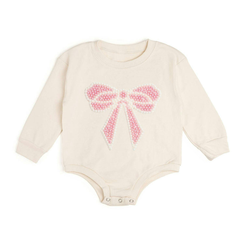 Pearl Bow Patch Long Sleeve Romper