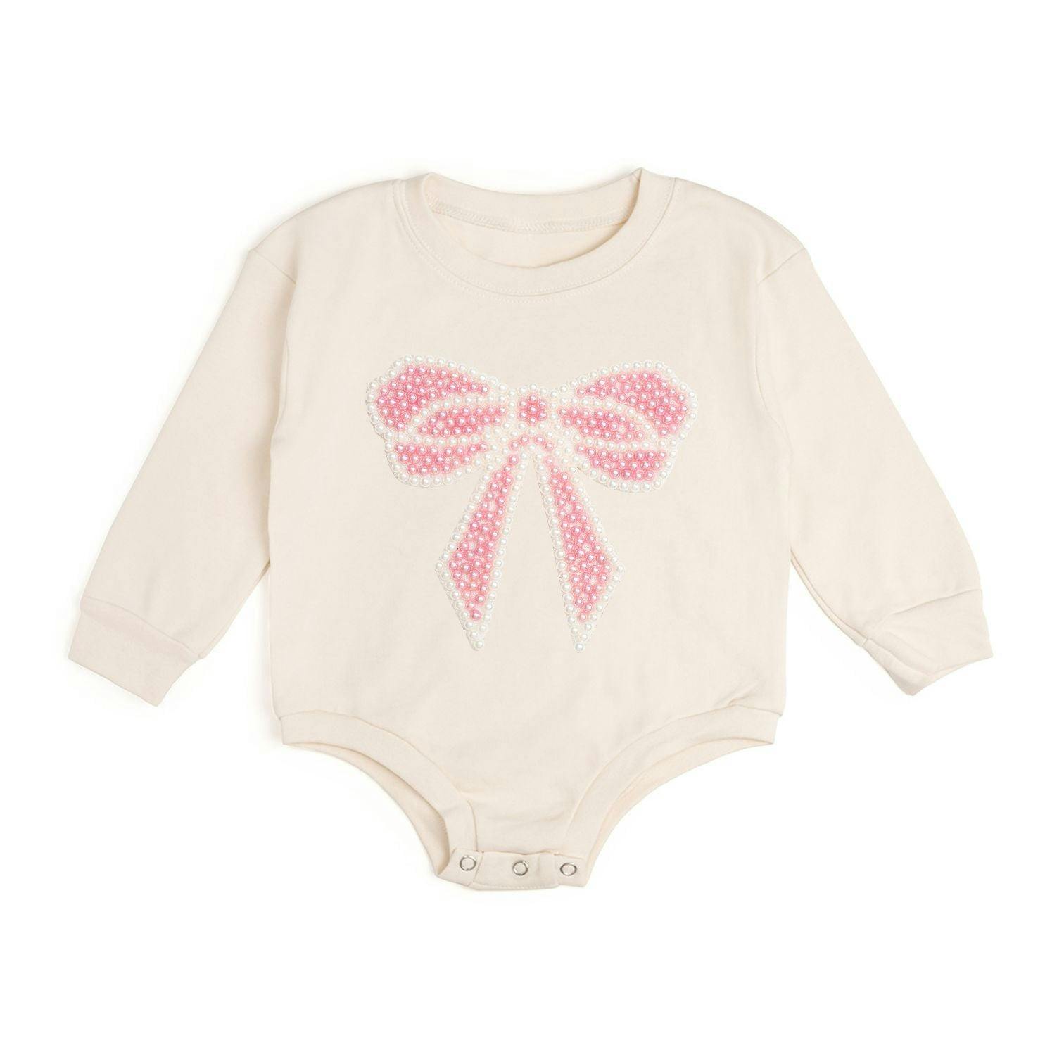 Pearl Bow Patch Long Sleeve Romper