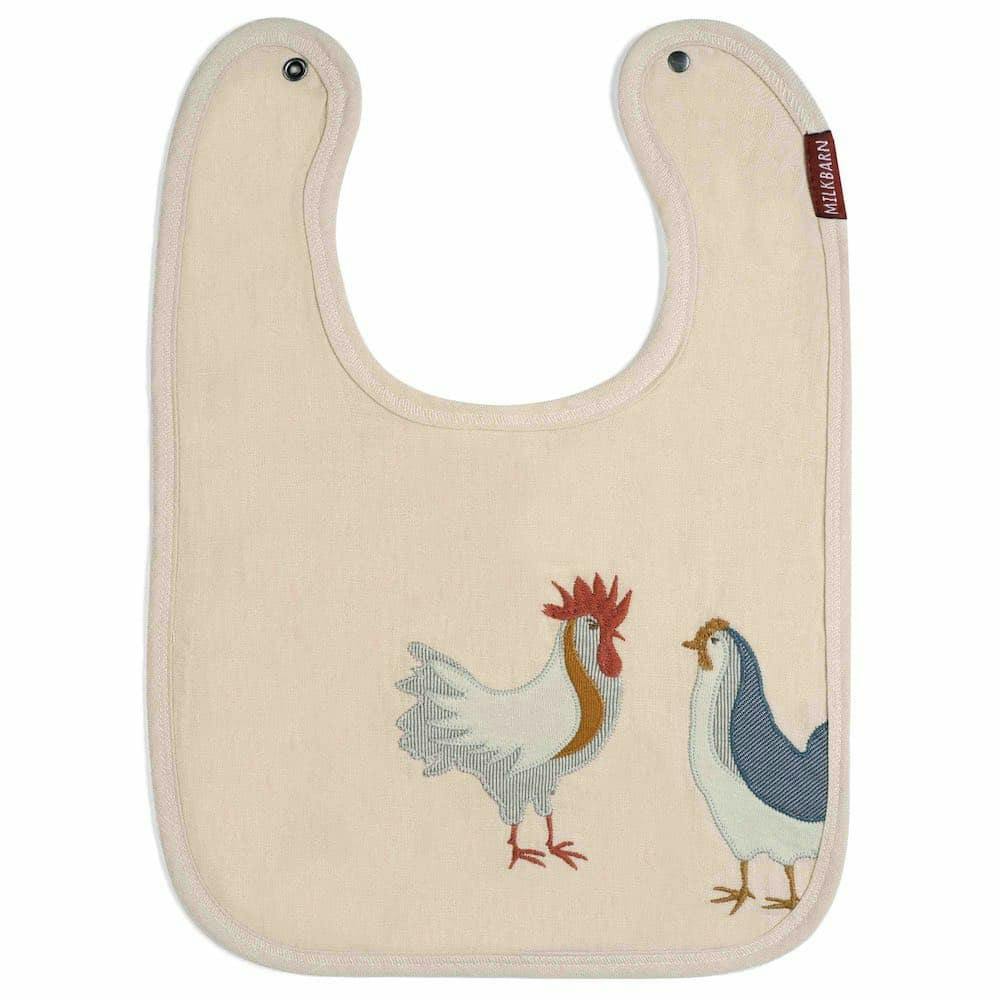 Chicken Appliqué Organic Linen Two-Layer Bib