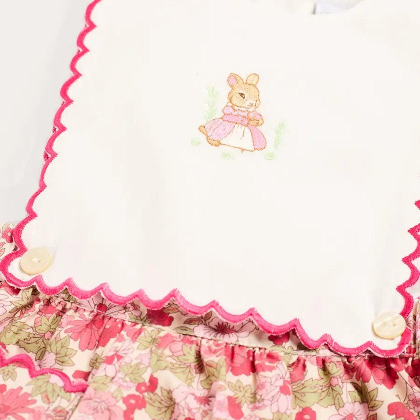 Margret Floral Bunny Embroidered Scallop Detail Pinafore Skirt in Pink (18mths-6yrs)