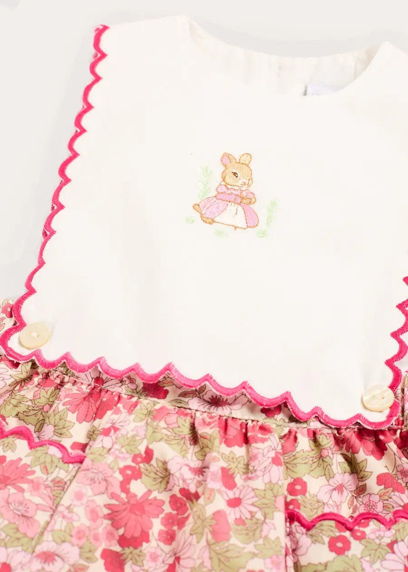 Margret Floral Bunny Embroidered Scallop Detail Pinafore Skirt in Pink (18mths-6yrs)