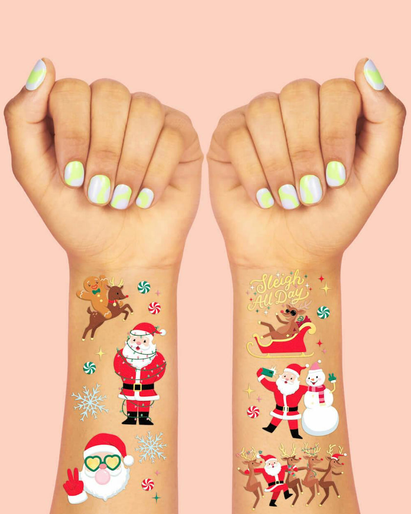 Silly Santa Christmas Tats - 48 gold foil tattoos
