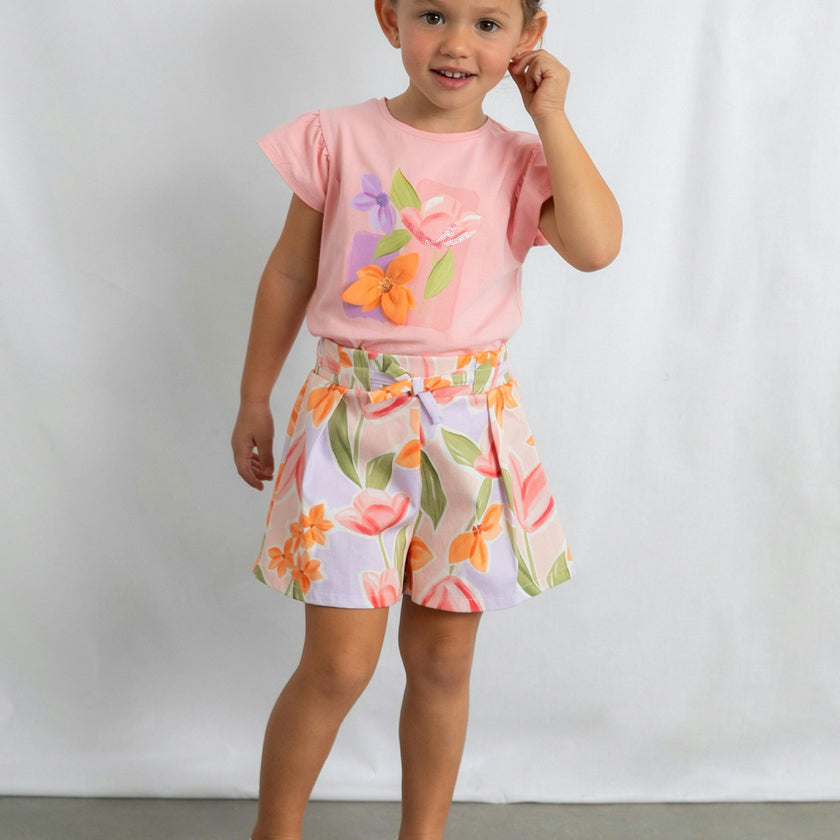 Pink T-Shirt With Ruffled Sleeves