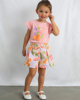 Pink T-Shirt With Ruffled Sleeves