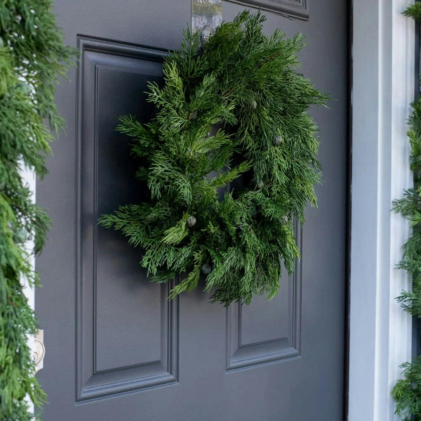 Seeding Real Touch Juniper Berry Faux Greenery Front Door Mantle Wreath 18"