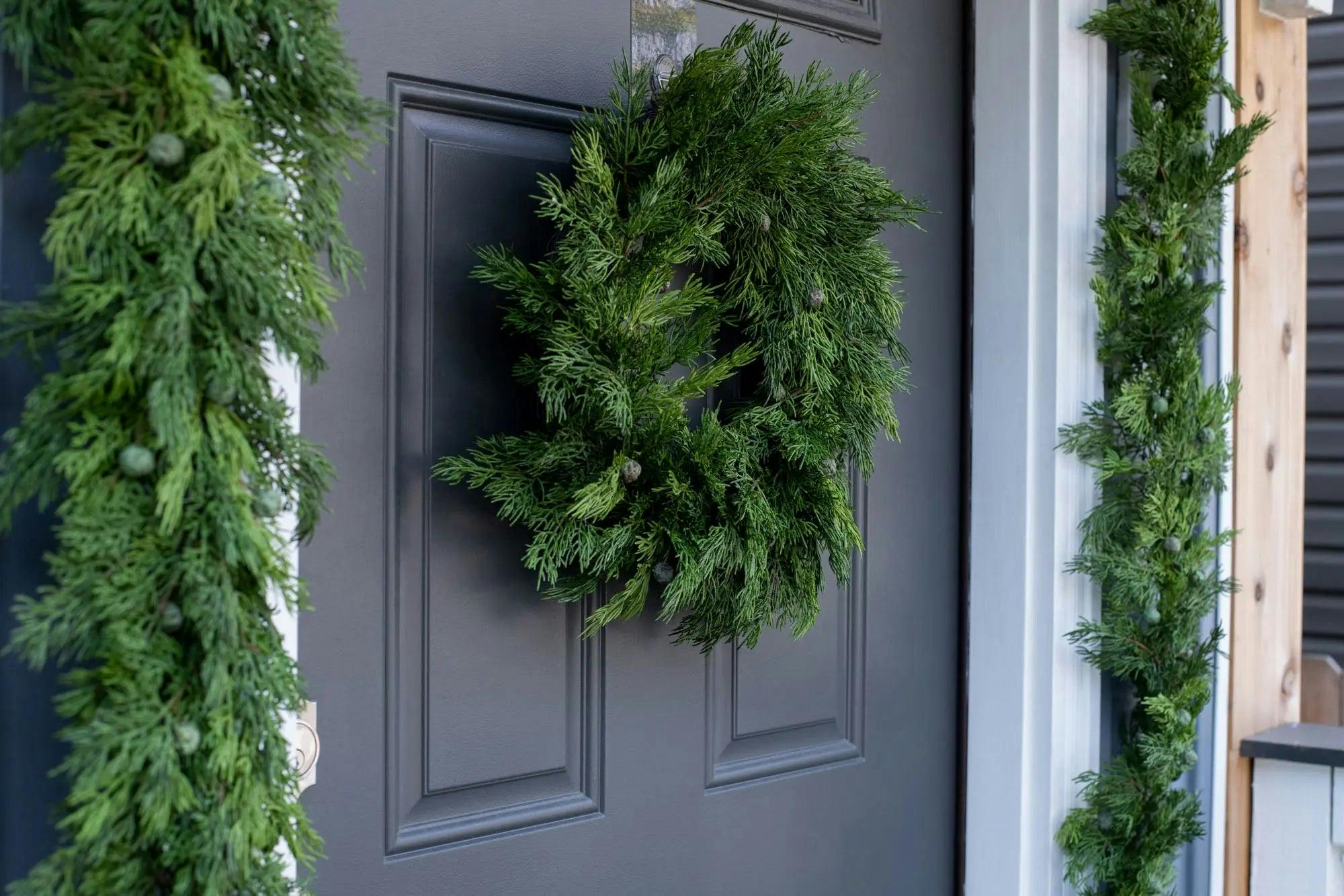 Seeding Real Touch Juniper Berry Faux Greenery Front Door Mantle Wreath 18