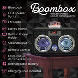 Bluetooth FM Radio W LED  Speakers Black Boombox