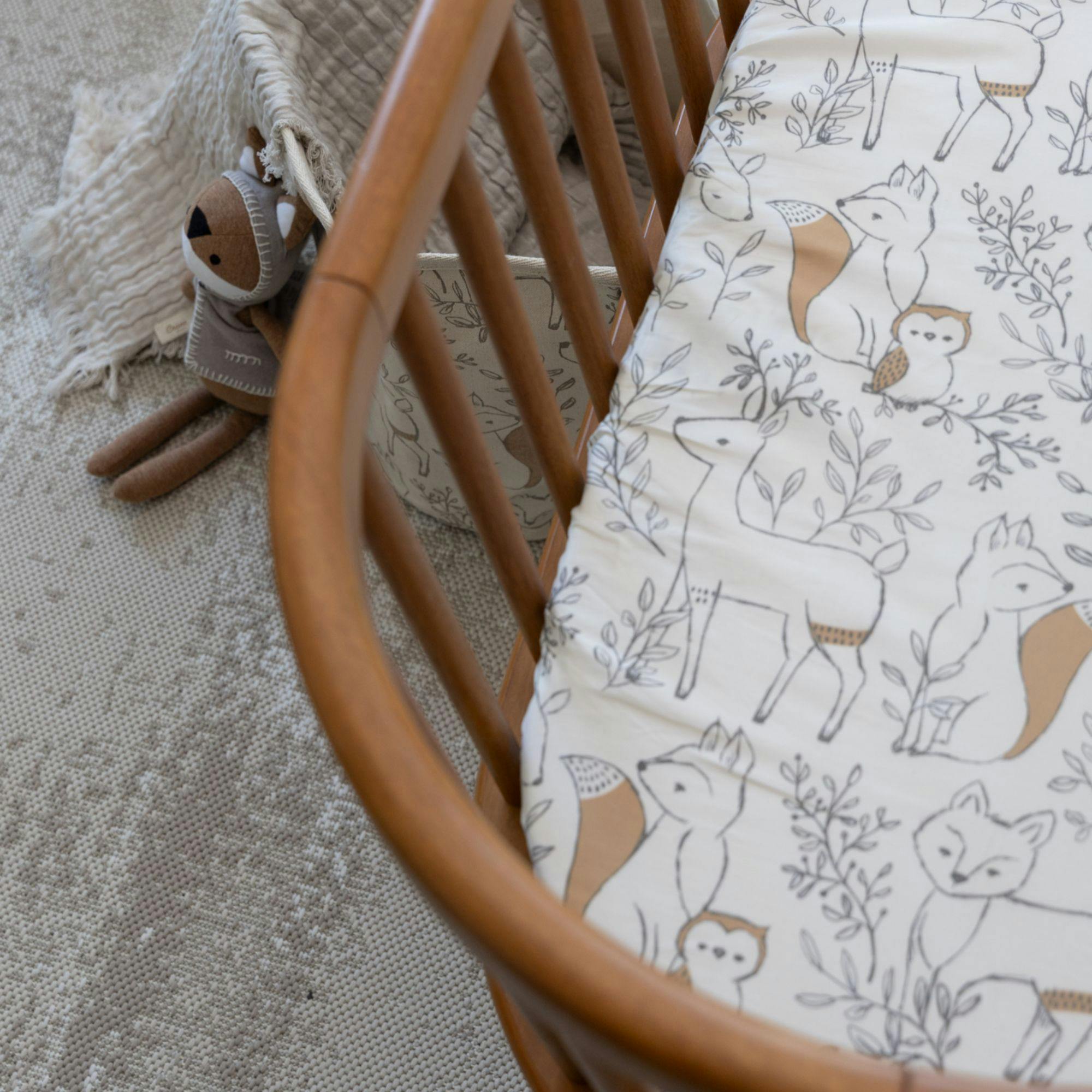 Ezra Woodland Animal Cotton Bassinet Sheet