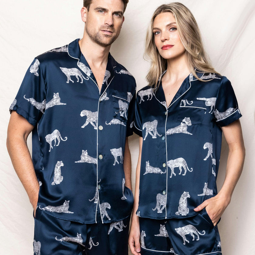 Women's Silk Pajama Short Set in Panthère de Nuit