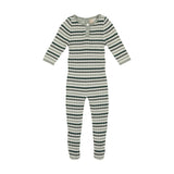 Rib Knit Striped Round Neck Long Sleeve Polo Footie