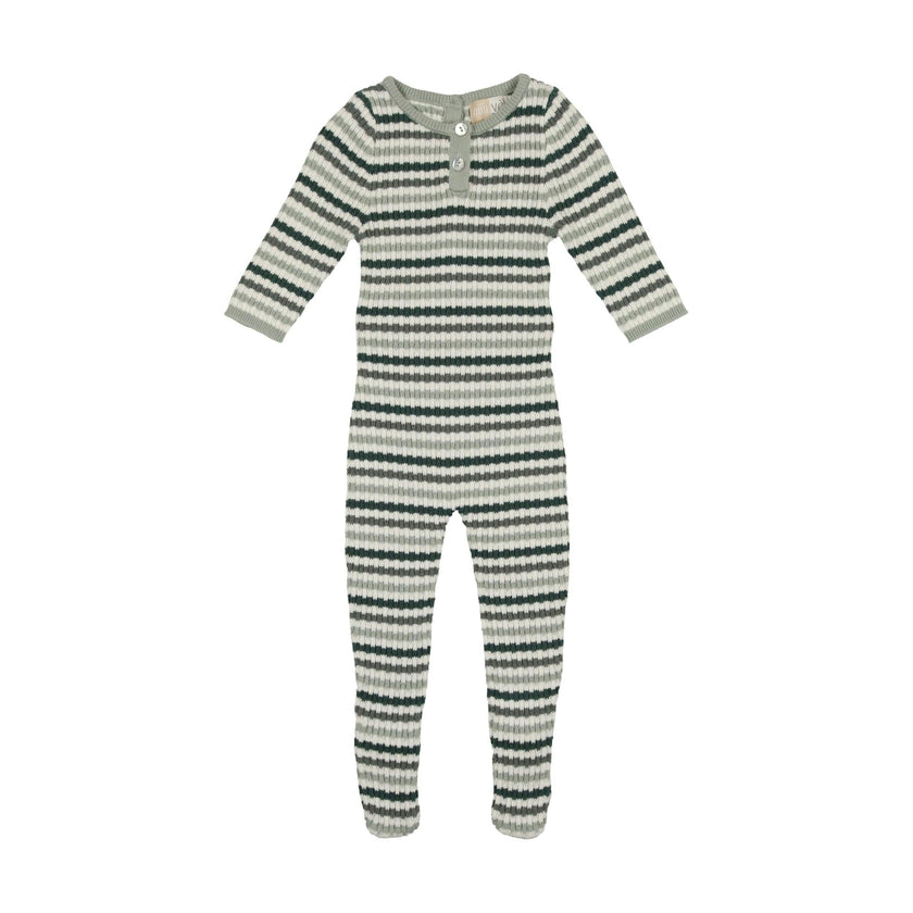 Rib Knit Striped Round Neck Long Sleeve Polo Footie