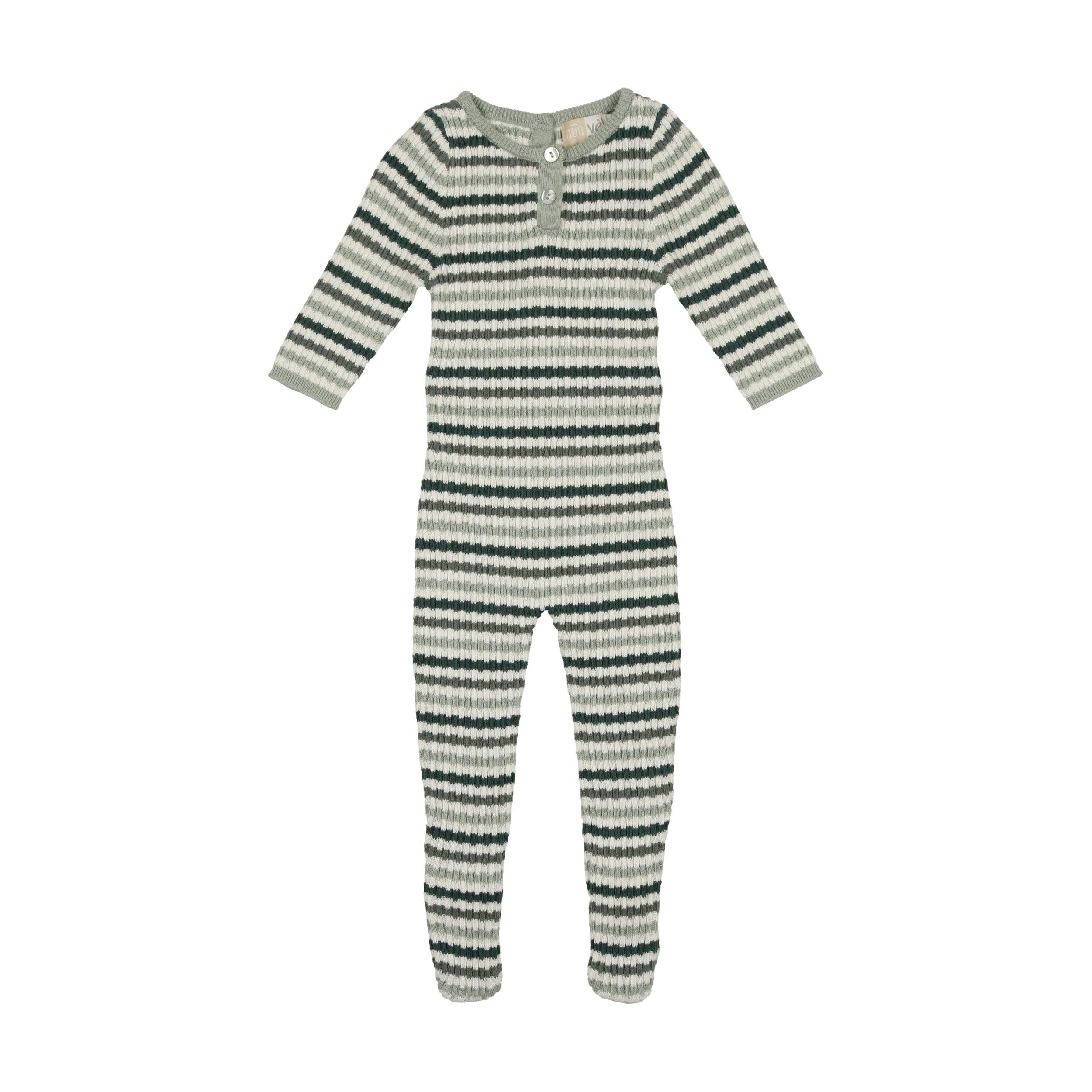 Rib Knit Striped Round Neck Long Sleeve Polo Footie