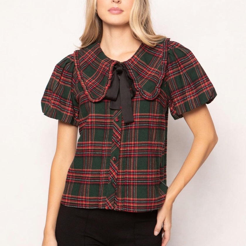 Andrea Blouse in Evergreen Plaid