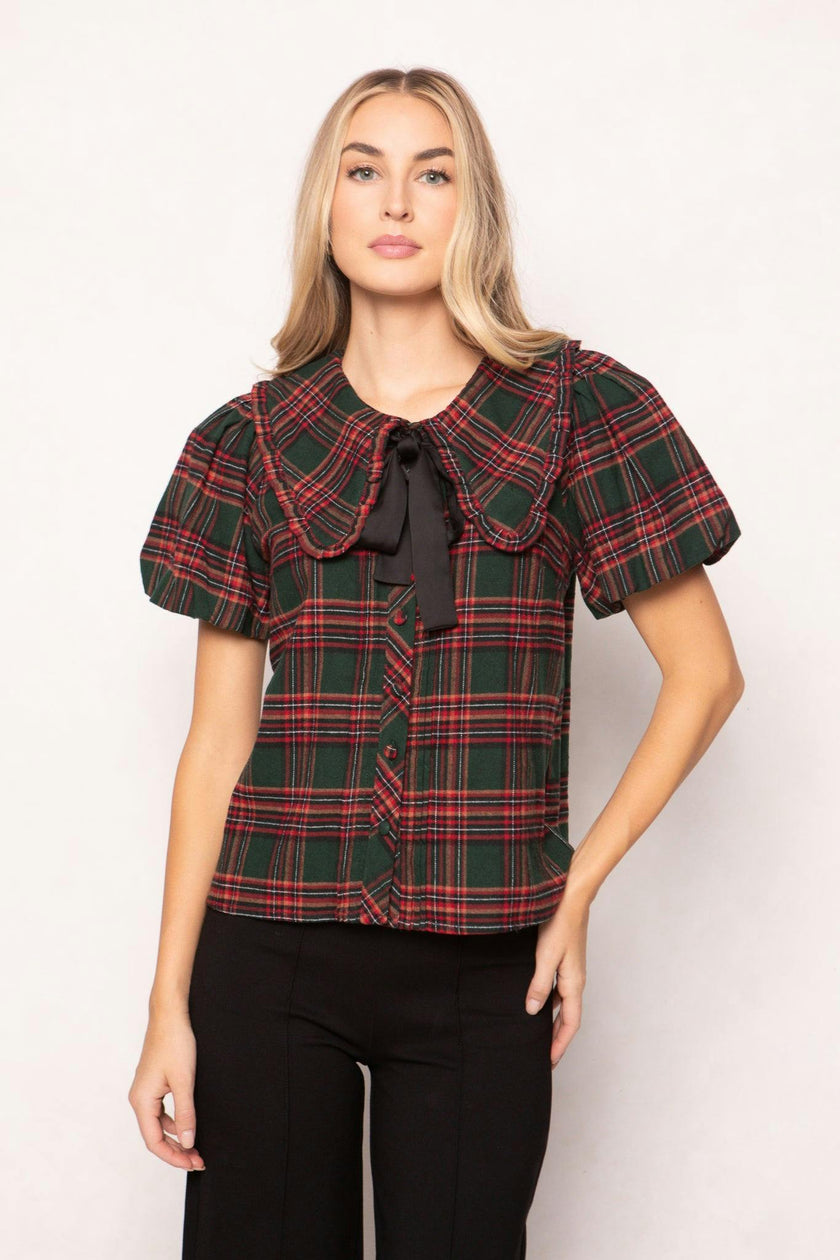 Andrea Blouse in Evergreen Plaid