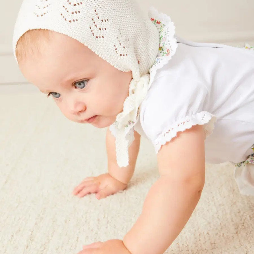 Openwork Cotton Knitted Bonnet in Cream (S-L)