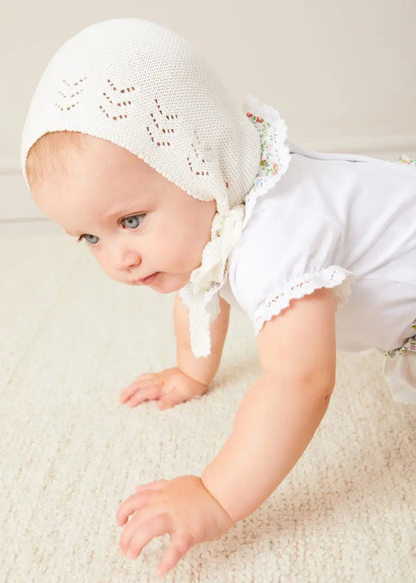 Openwork Cotton Knitted Bonnet in Cream (S-L)
