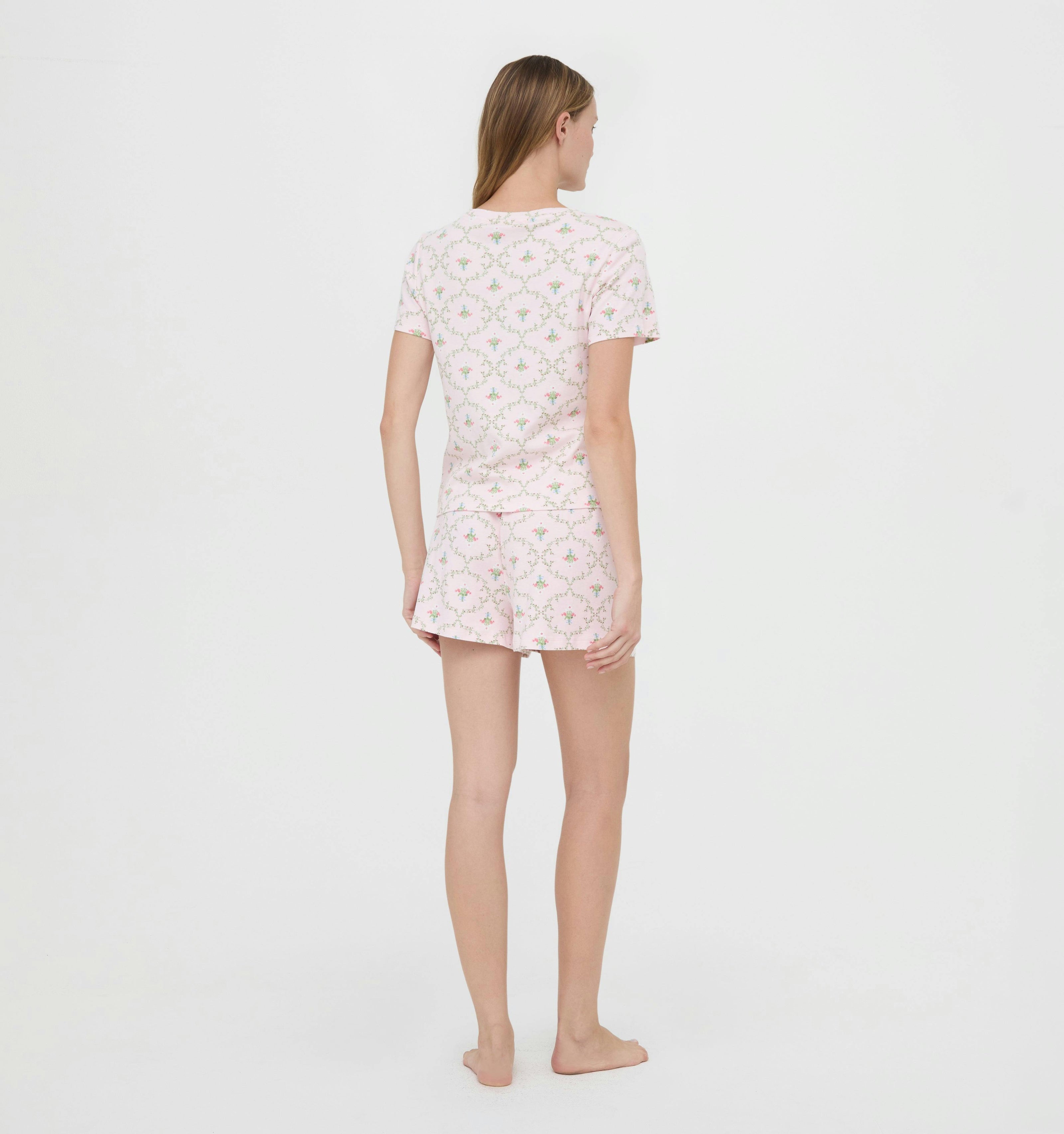 The Nina Pajama Set - Light Pink Trellis