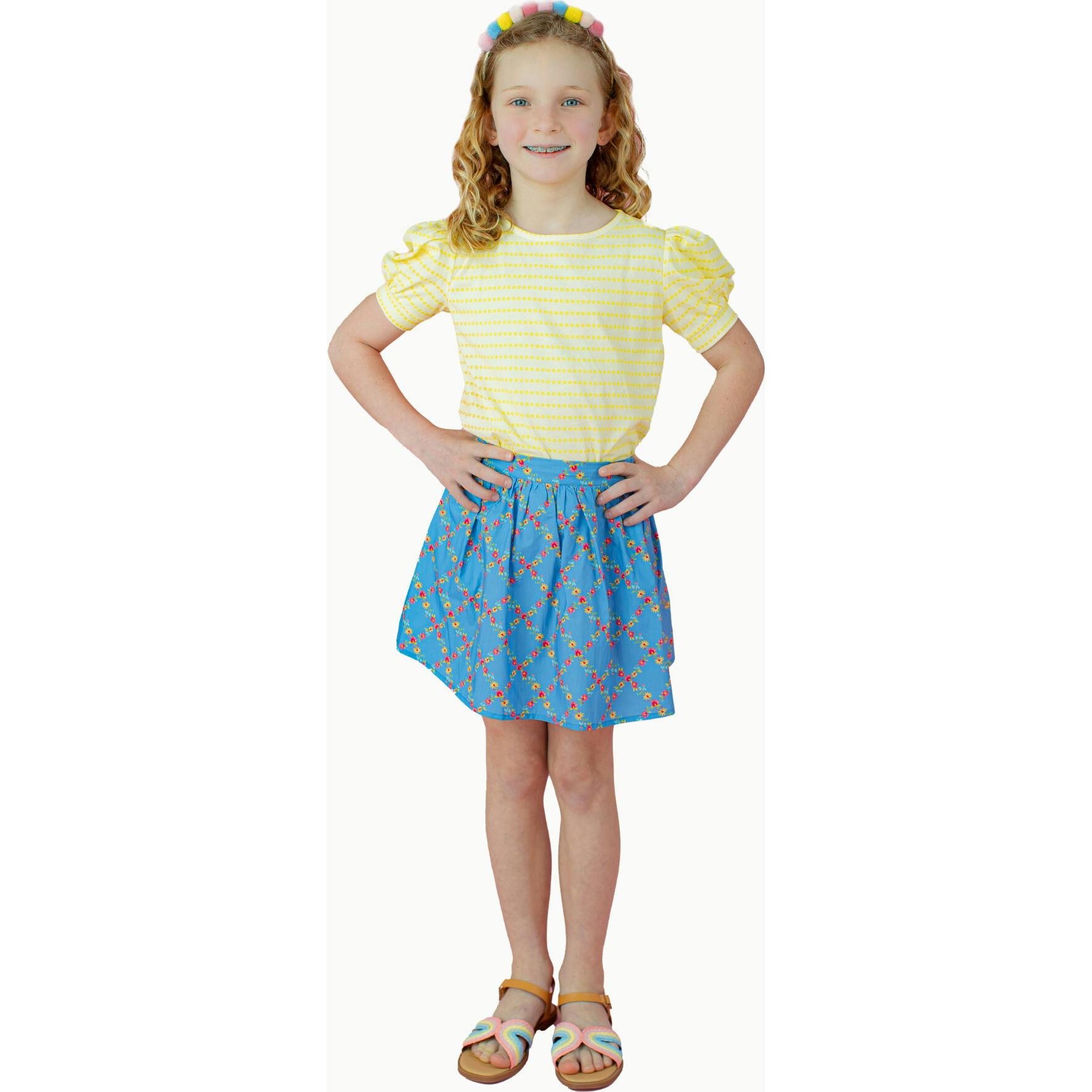 Puff Sleeve Tee in Yellow Floral Stripe