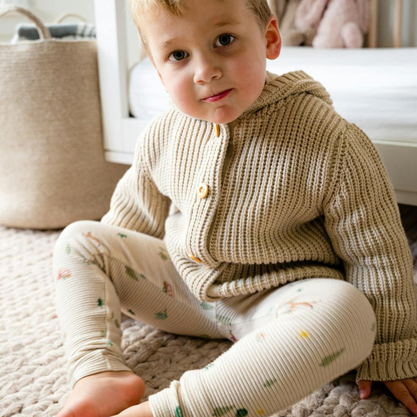 Pima Cotton Knit Waffle Hoody in Oatmeal