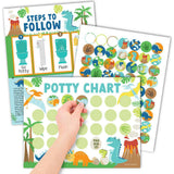 10-Piece Potty Training Charts & 6-Piece Dino Bathroom Wall Art Decor Prints