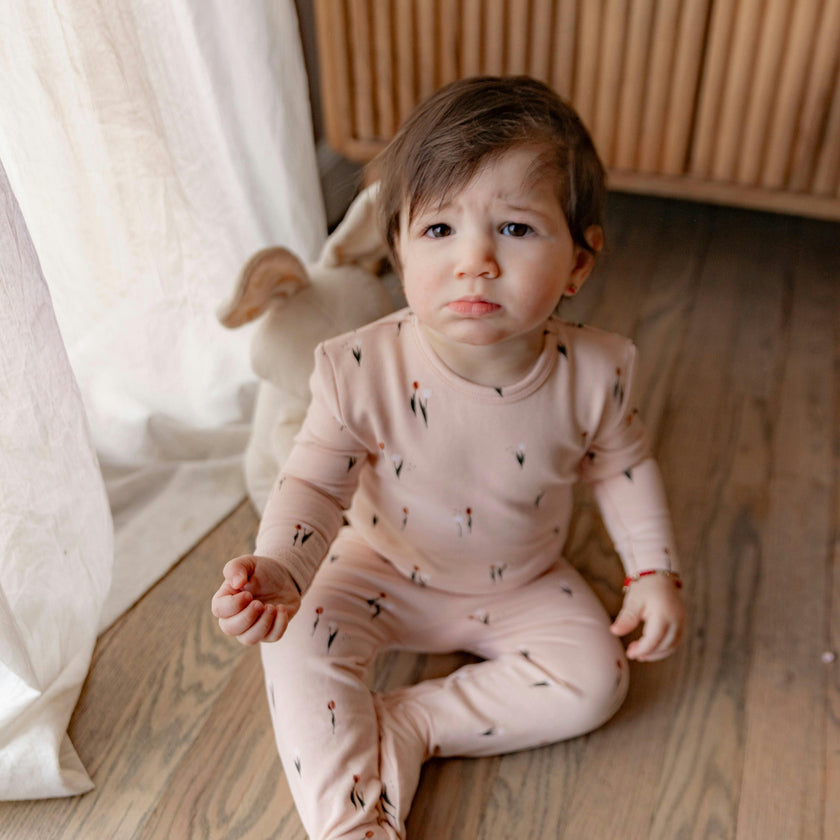 Scooter and Tulip Printed Onesie Dark Almond