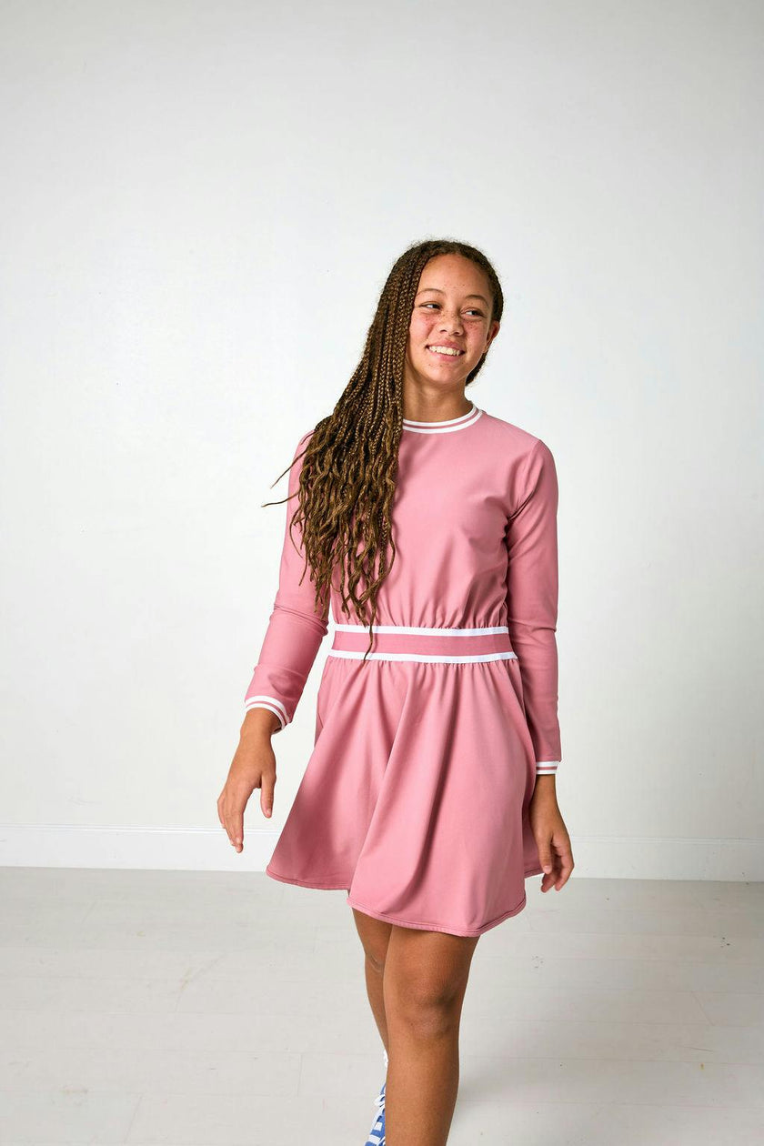 dusty pink long sleeve club dress