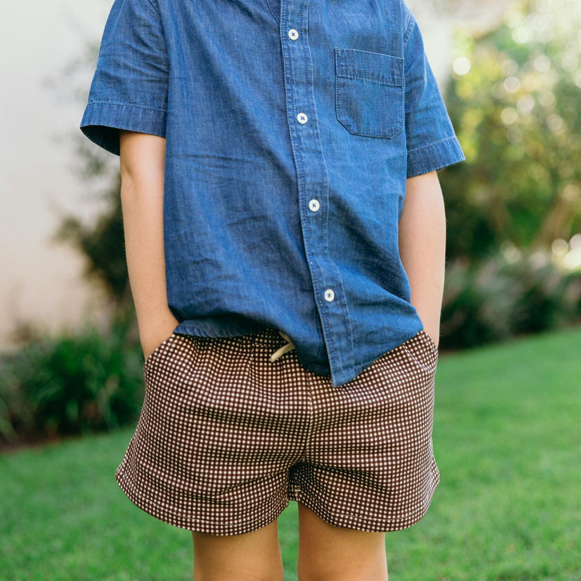 boys cocoa gingham ultra-soft twill shorts