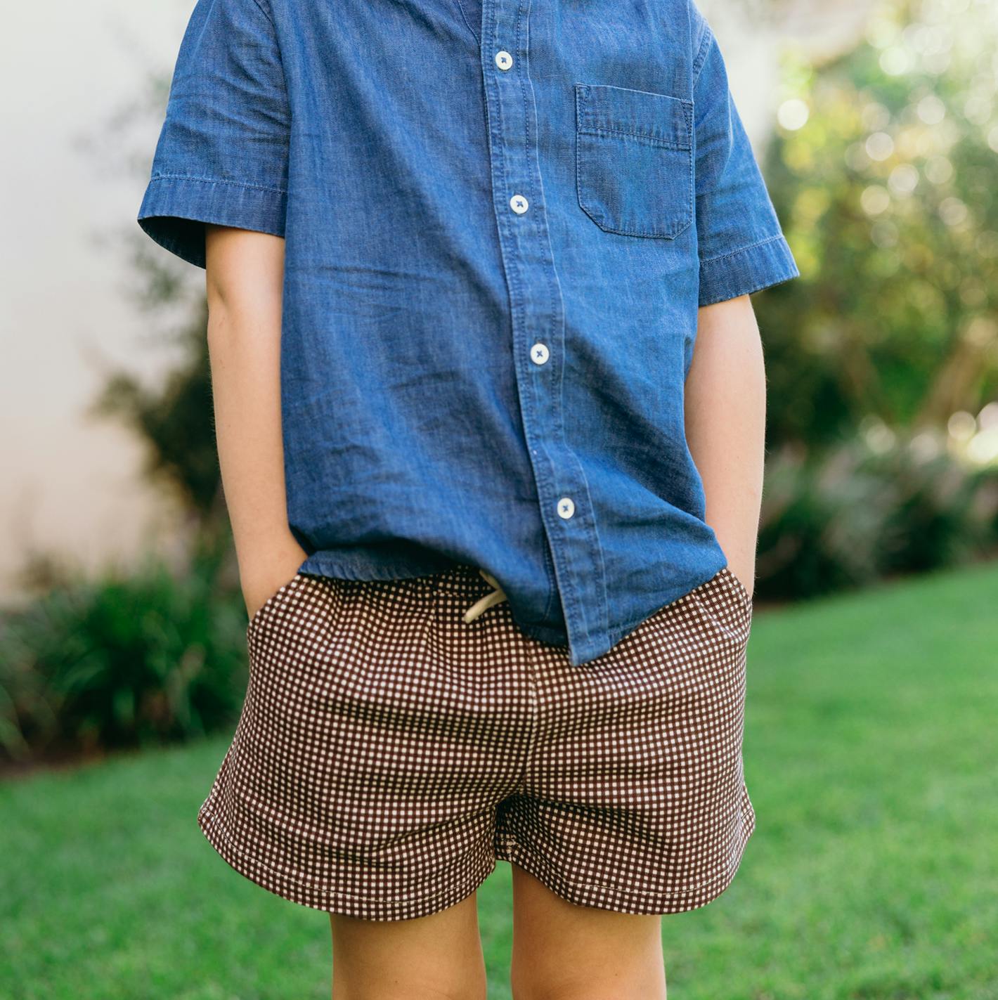 boys cocoa gingham ultra-soft twill shorts