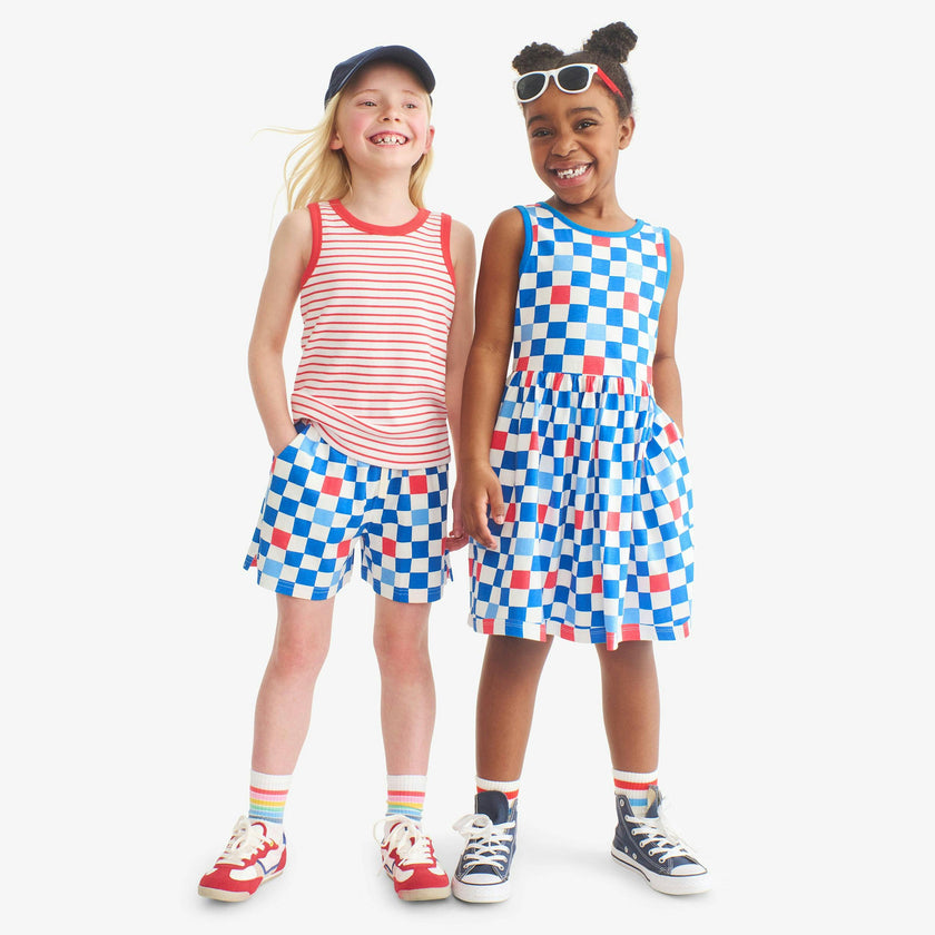 Clearance kids park short in checkerboard