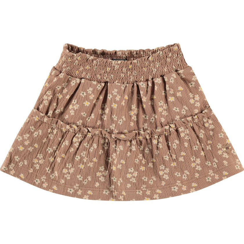 Tiered All-Over Floral Graphic Print Cinched Waist Skirt