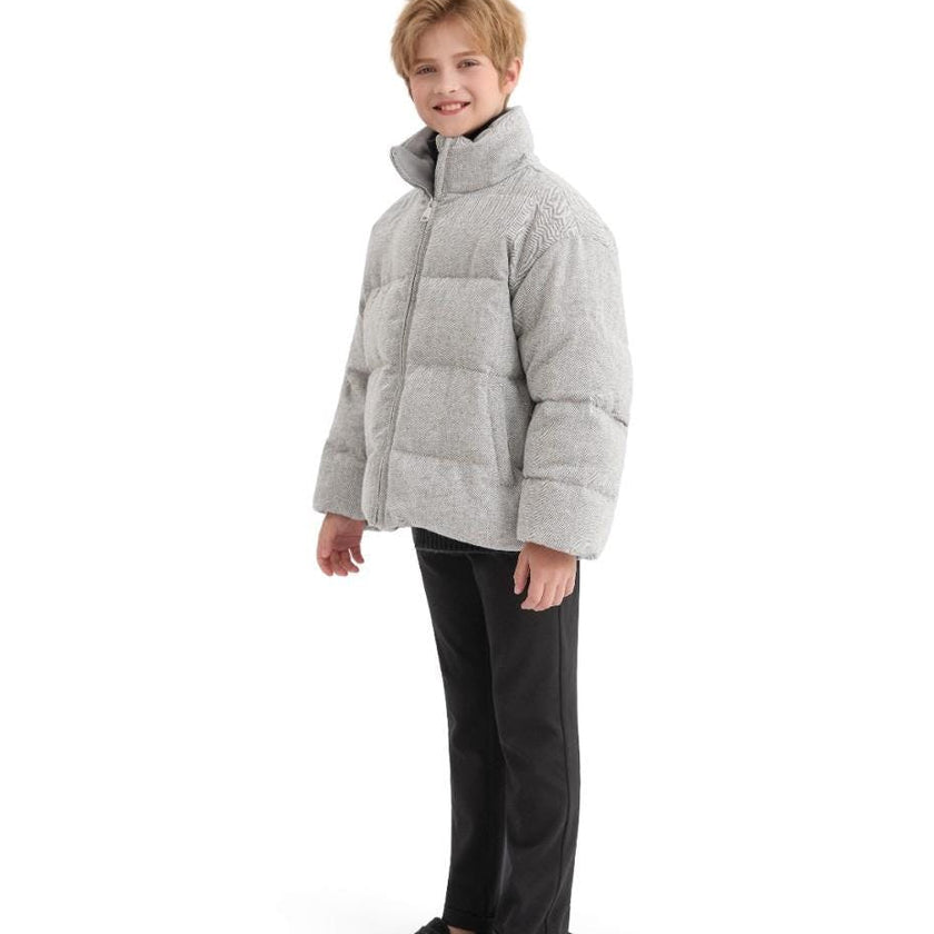 Gray Puffer Jacket with High Collar