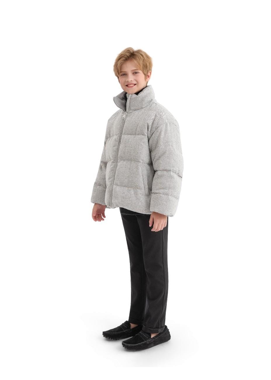 Gray Puffer Jacket with High Collar