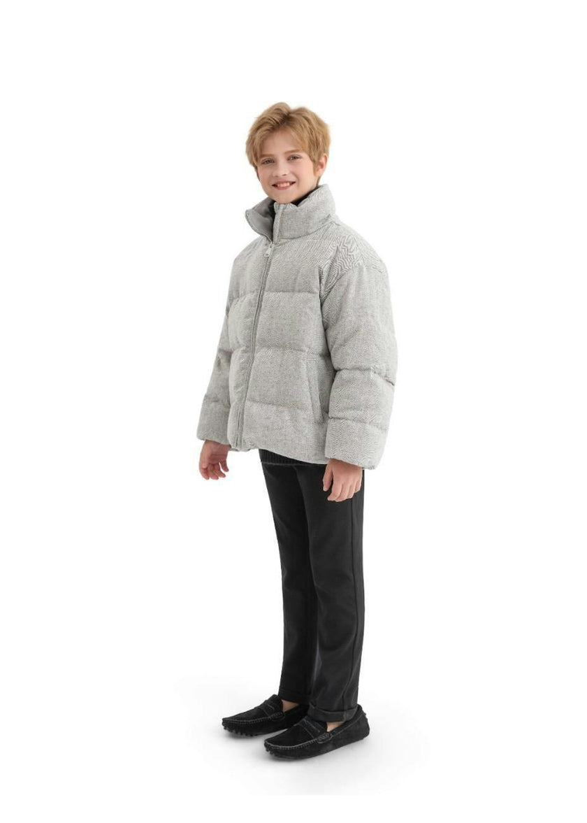 Gray Puffer Jacket with High Collar