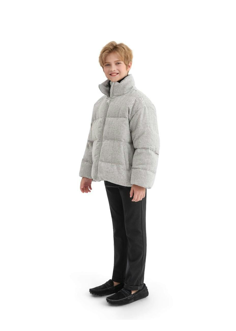 Gray Puffer Jacket with High Collar