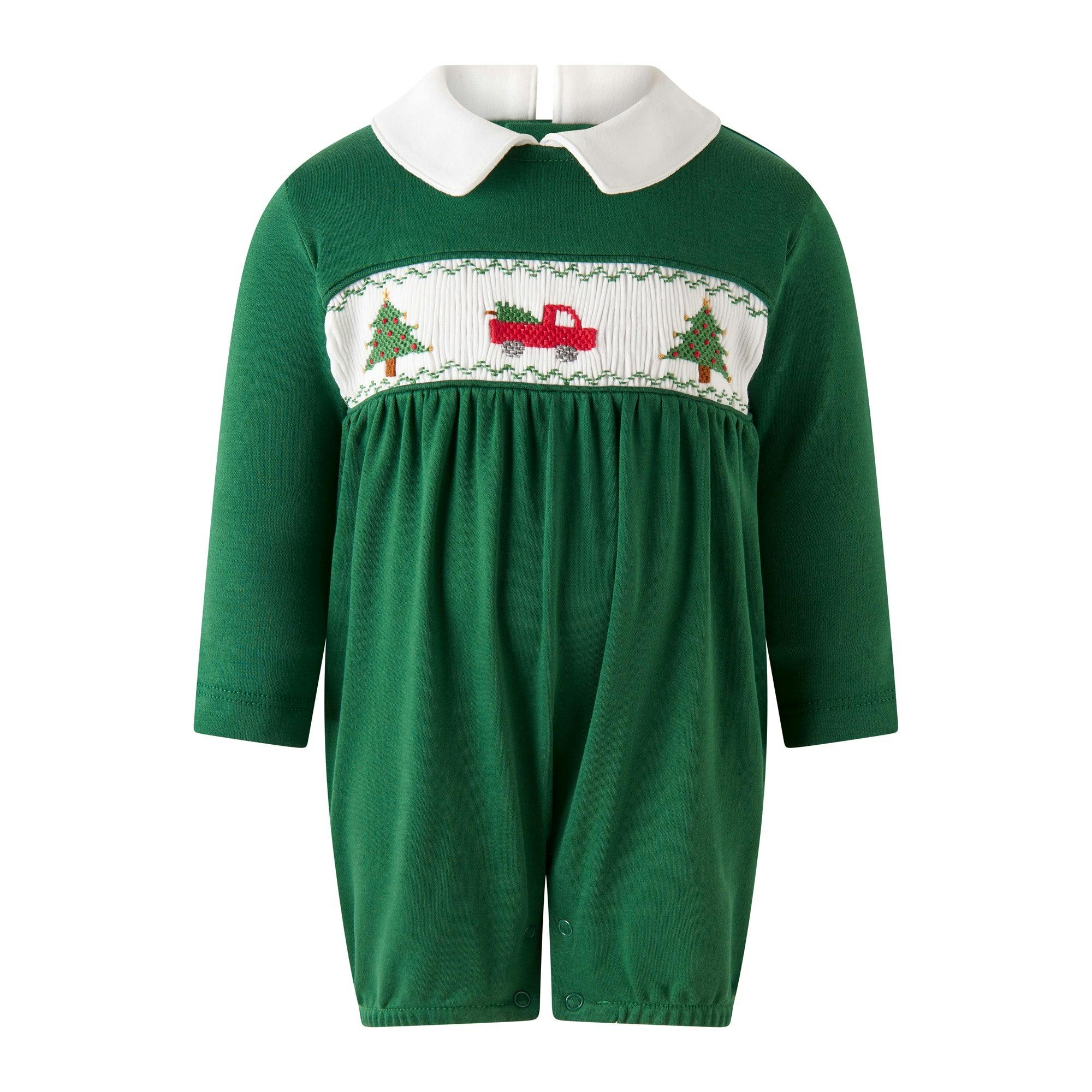Pima Christmas Tree Smocked Babysuit