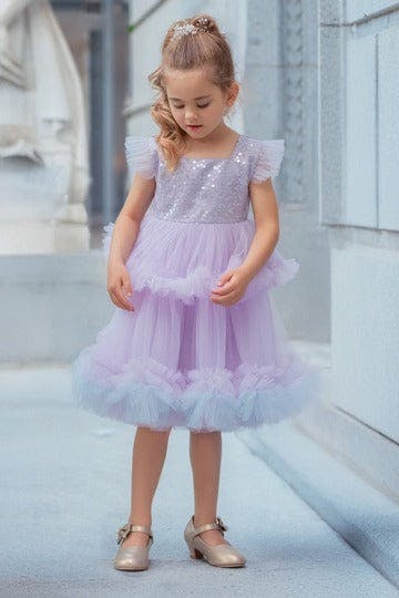 Lilac Fairy Twirl Sequin Tulle Birthday Dress for Girls