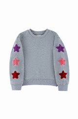 Brushed Fleece Patch Pullover Sweatshirt, Gray Stars