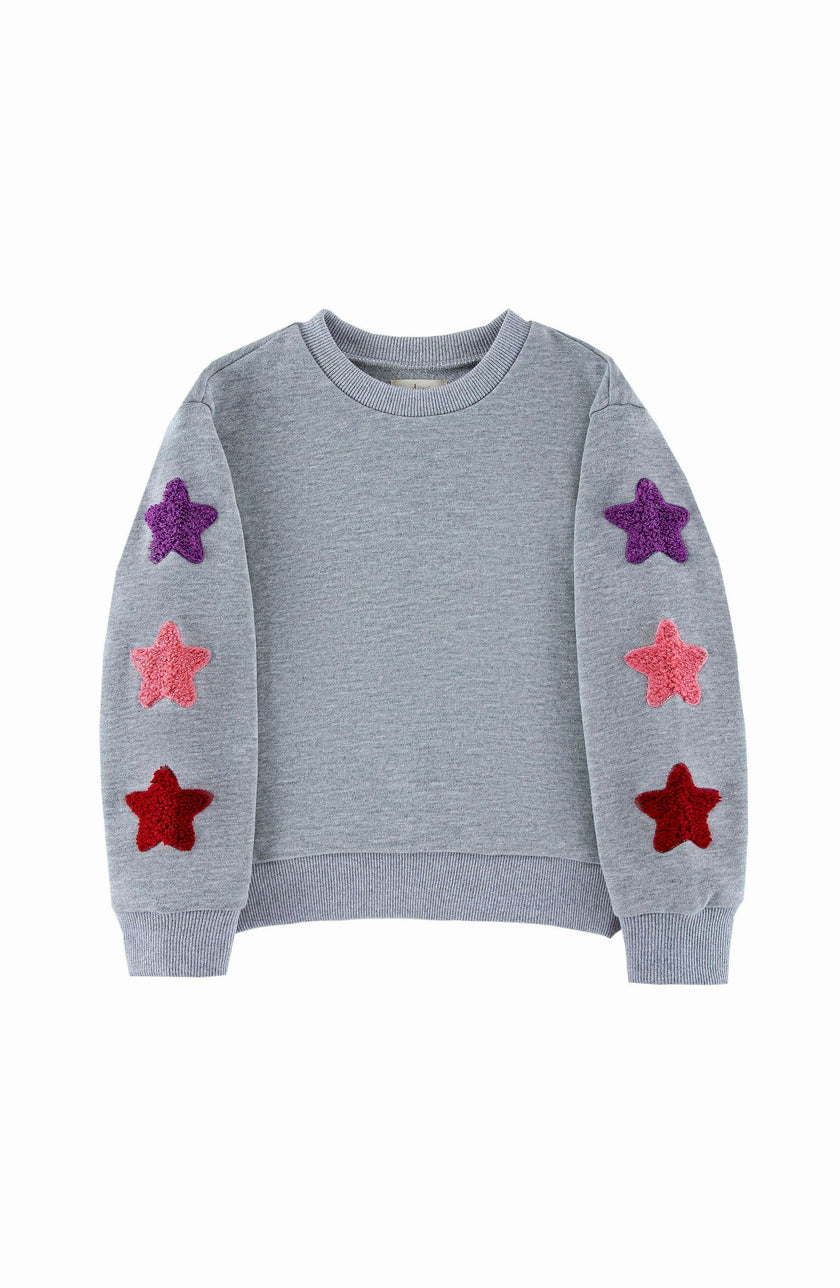 Brushed Fleece Patch Pullover Sweatshirt, Gray Stars