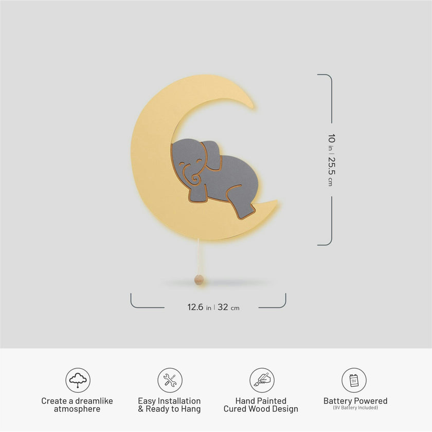 LumiDreams Wall Light - Kid's Decor Nightlight Elephant on Moon