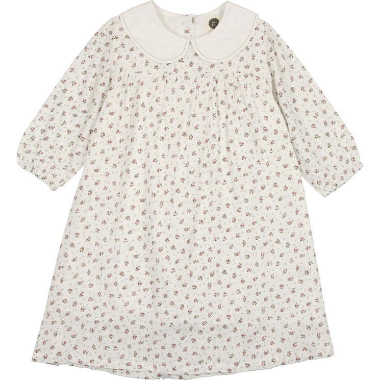 Rose Bud Print Peter Pan Collar Long Sleeve Dress