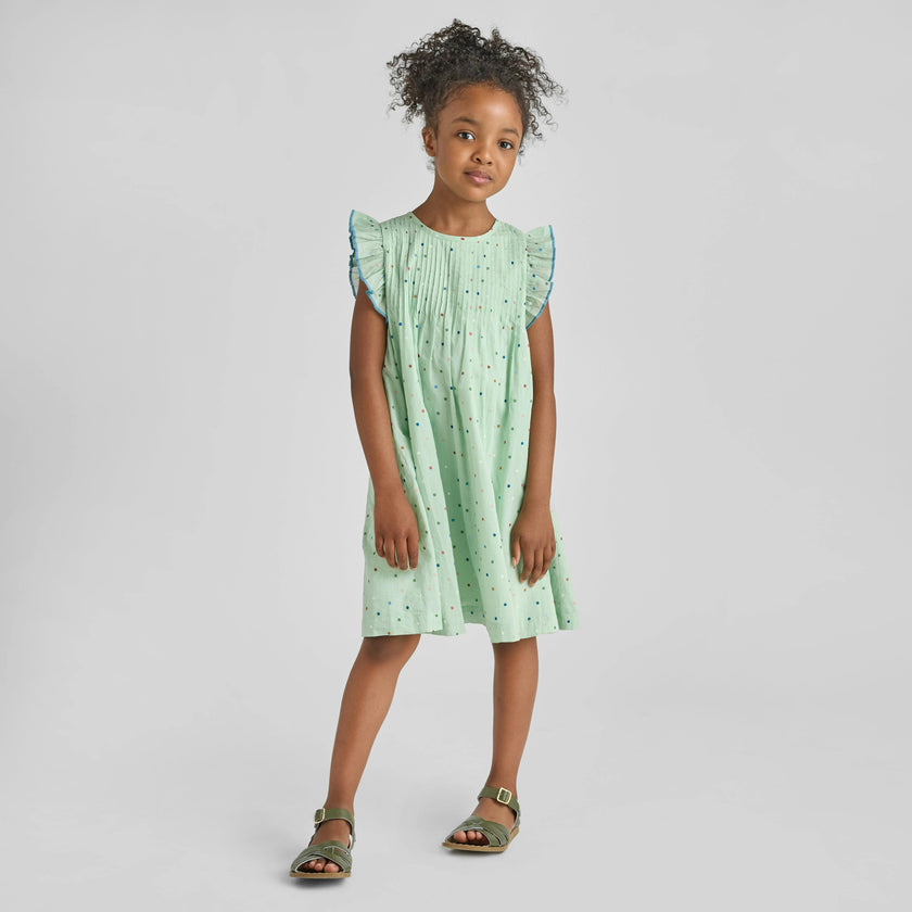 Girls Jaipur Dress - Pastel Green Polka Dot
