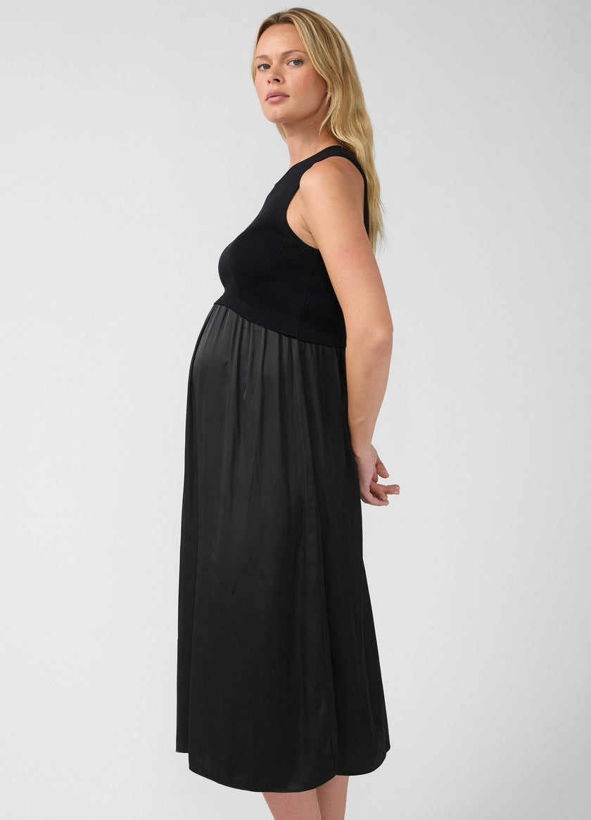 Sleeveless Mix Media Maternity Midi Dress