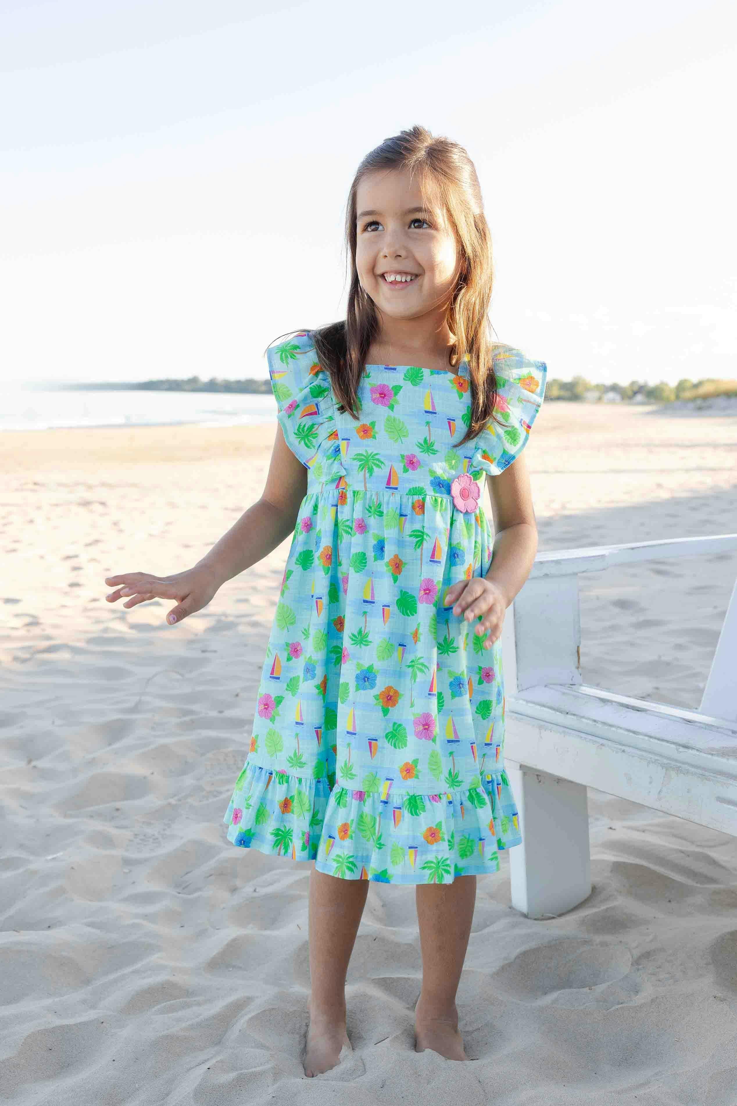 Printed Linen-Look Dress With Flower