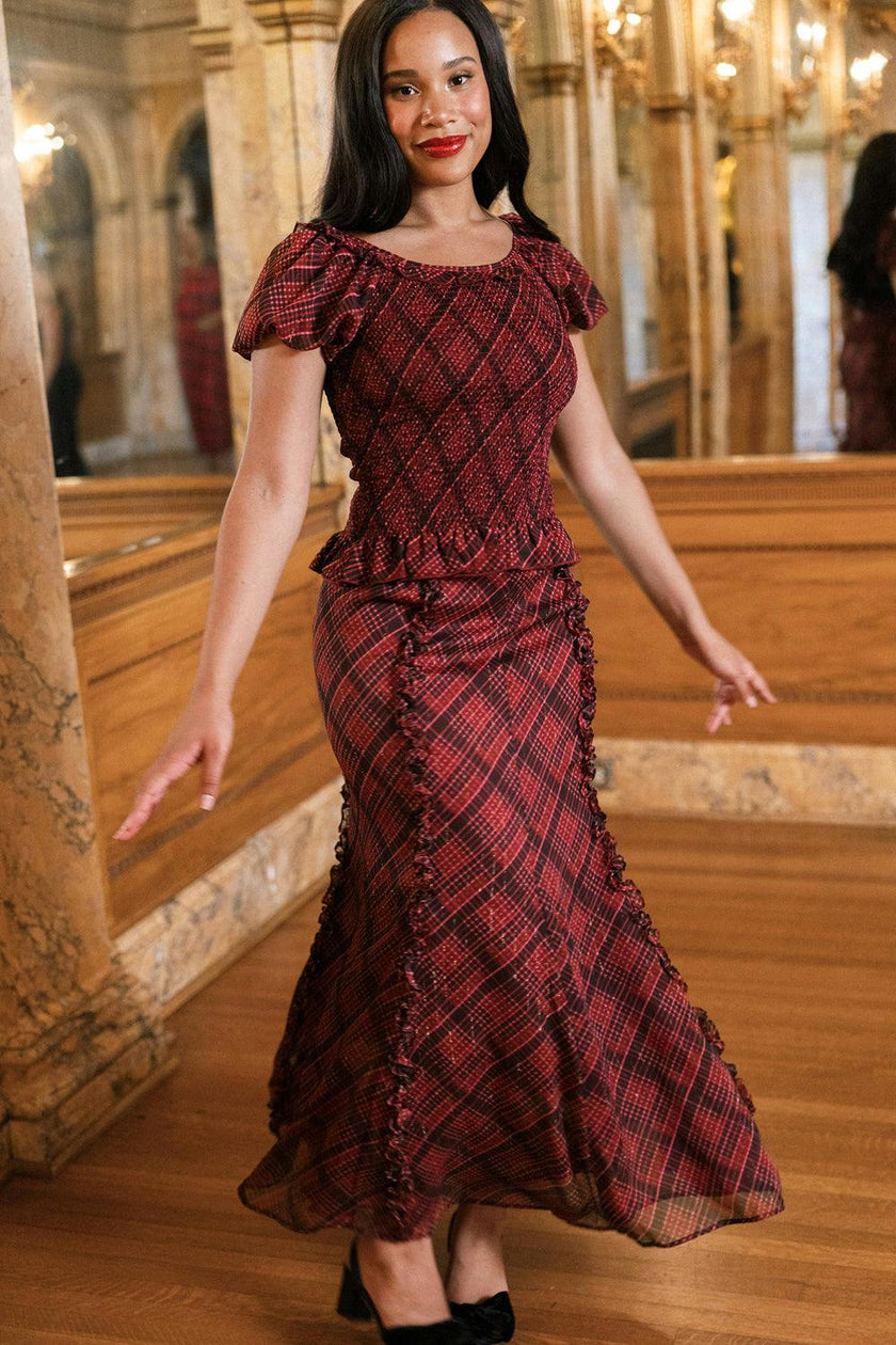 Frida Skirt in Garnet Tinsel Plaid