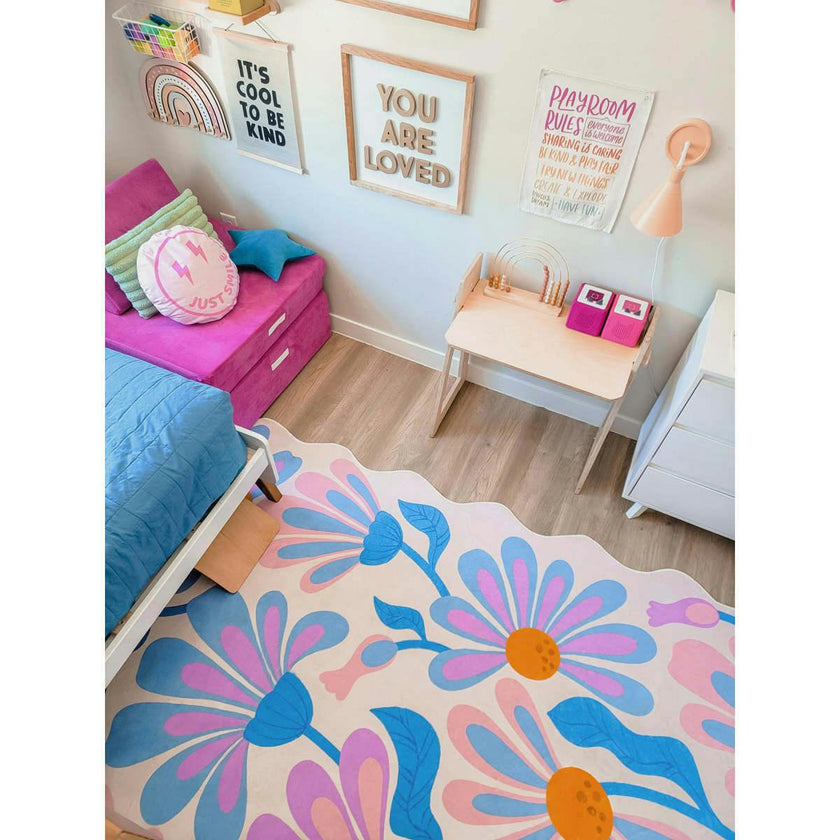 Lavender Base Purple Floral Wavy Rug by Jessica Miller