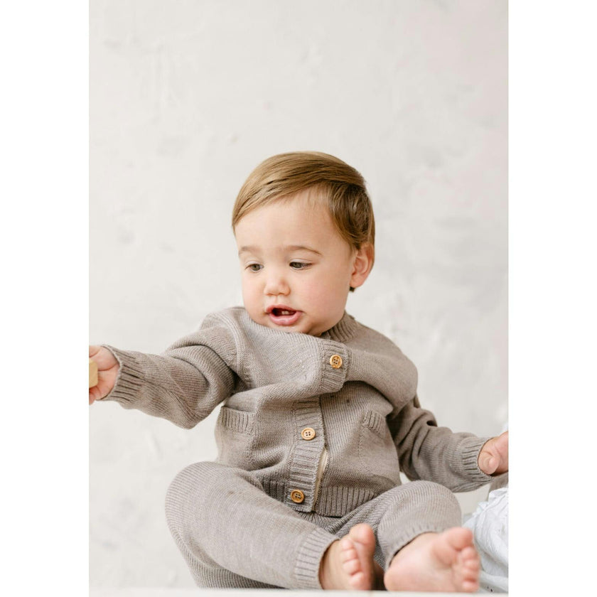 Merino Wool Baby Cardigan in Heather Brown