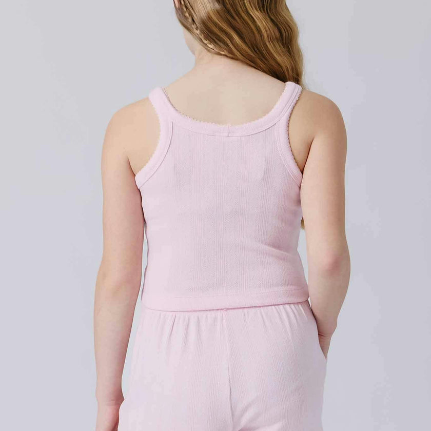 Girls Pointelle Tank in Peony Pink