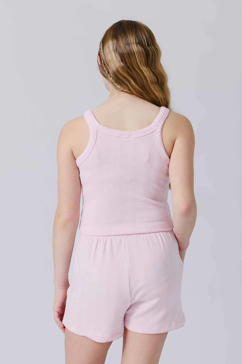 Girls Pointelle Tank in Peony Pink