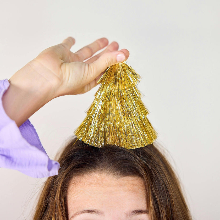 Packed Party Golden Girl Mini Gold Fringe Party Hats Set of 4 - Metallic Gold Fringe Mini Hats with Elastic Strap for Birthdays and Celebrations, One Size
